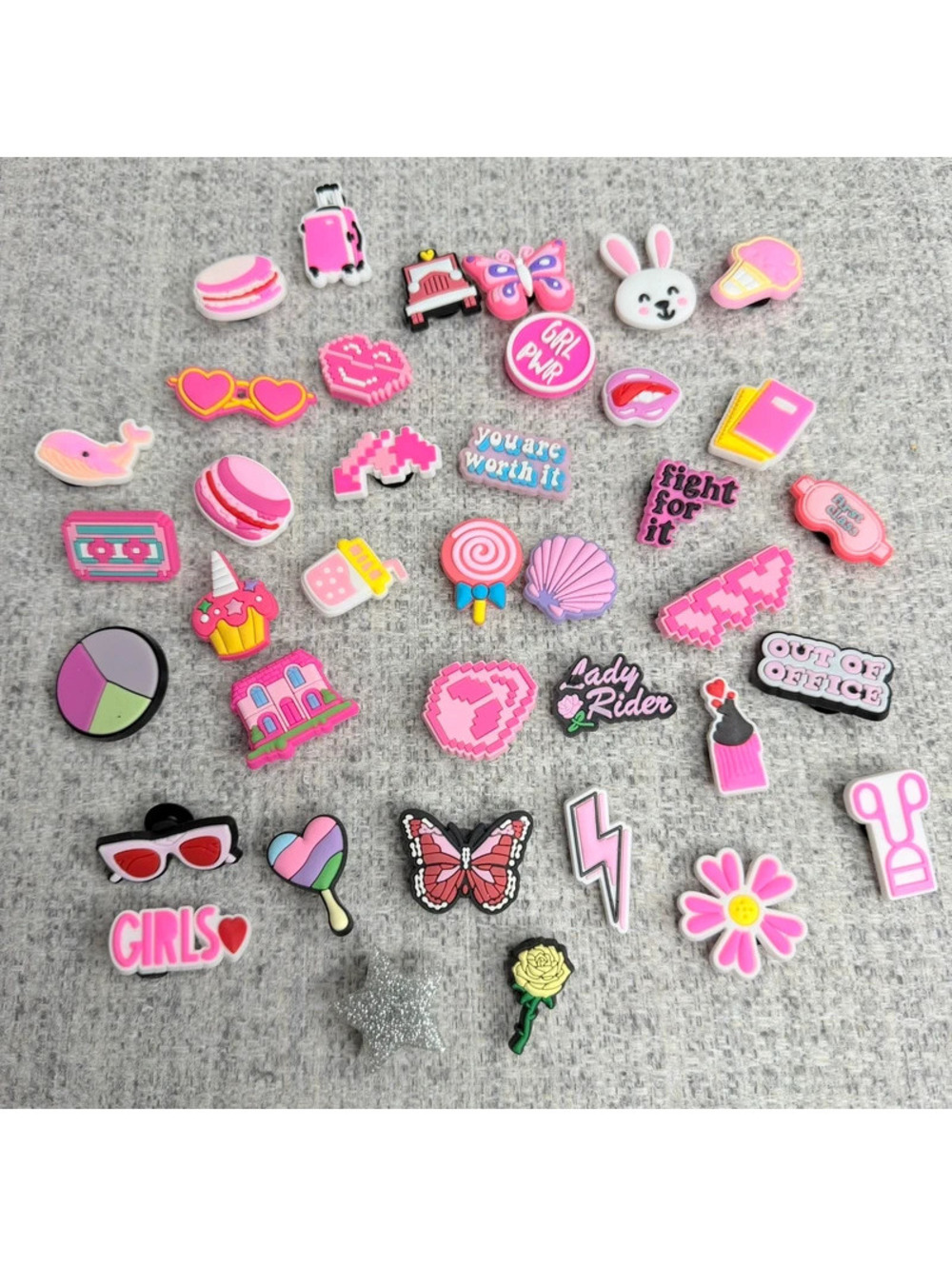 35 Shoe Charms Pink Girly Jibbitz Crocs Star Yellow Rose Craft DIY Shoes